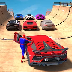 Взломанная Superhero Car: Mega Ramp Games (Рамп Кар Гейм)  [МОД Меню] - полная версия apk на Андроид