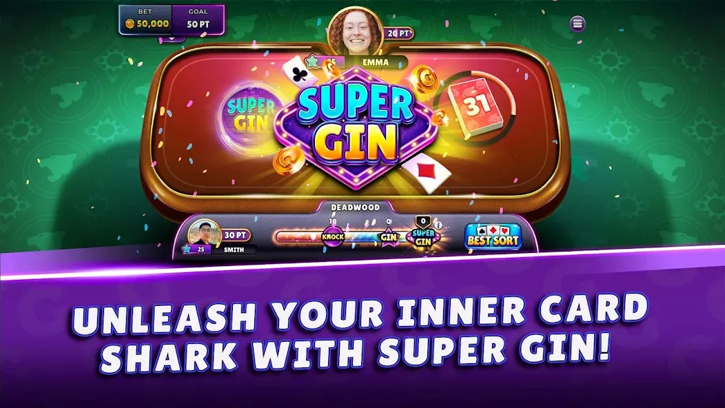 Gin Rummy Super - Card Game (Джин Рамми Супер)  [МОД Бесконечные монеты] Screenshot 1